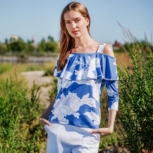 Butter Knit - Open Shoulder Ruffle Top - Mum Sketch - Final Sale | Clara Sunwoo Value
