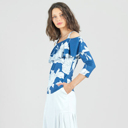 Butter Knit - Open Shoulder Ruffle Top - Mum Sketch - Final Sale | Clara Sunwoo Value
