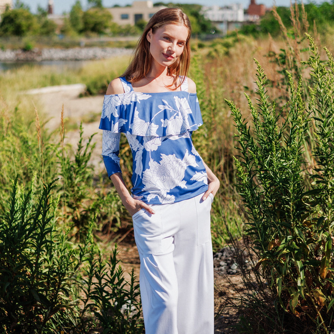 Butter Knit - Open Shoulder Ruffle Top - Mum Sketch - Final Sale | Clara Sunwoo Value
