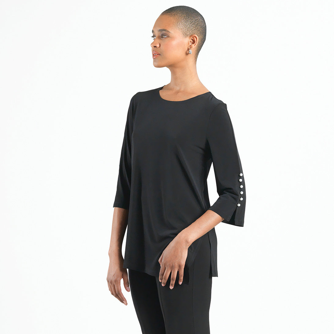 Pearl Cuff Asymmetrical Hi-Low Tunic - Black - Final Sale | Clara Sunwoo Everyday