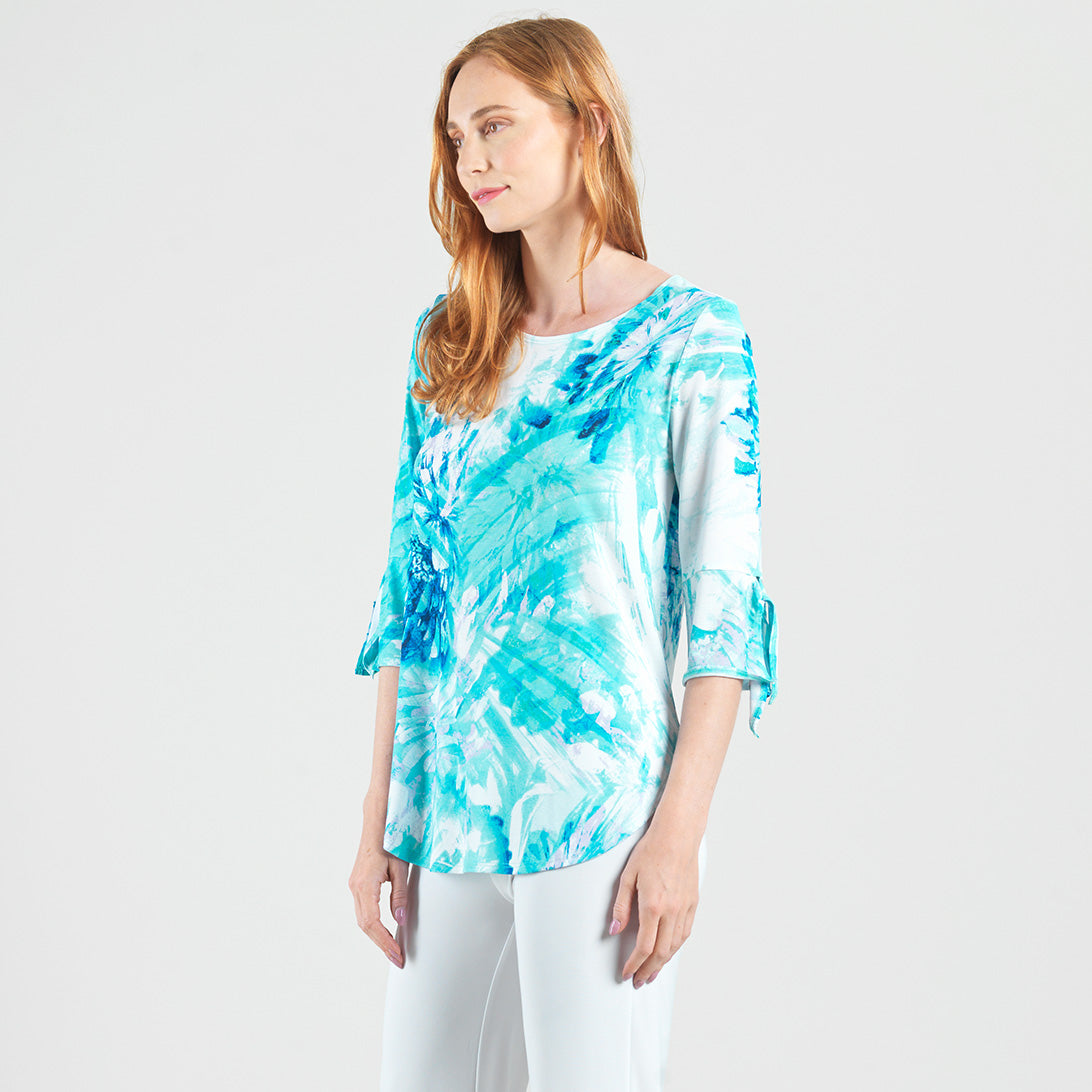 Tie Cuff Curved Hem Tunic - Ocean Petal - Final Sale | Clara Sunwoo Everyday