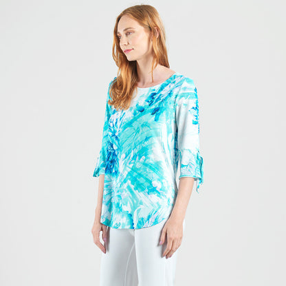 Tie Cuff Curved Hem Tunic - Ocean Petal - Final Sale | Clara Sunwoo Everyday