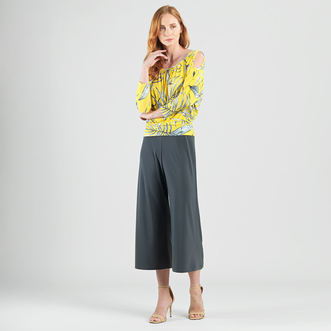 Open Shoulder Blouson Waist Top - Sunlit Palm - Final Sale | Clara Sunwoo Top Pick