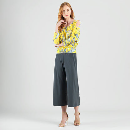 Open Shoulder Blouson Waist Top - Sunlit Palm - Final Sale | Clara Sunwoo Top Pick