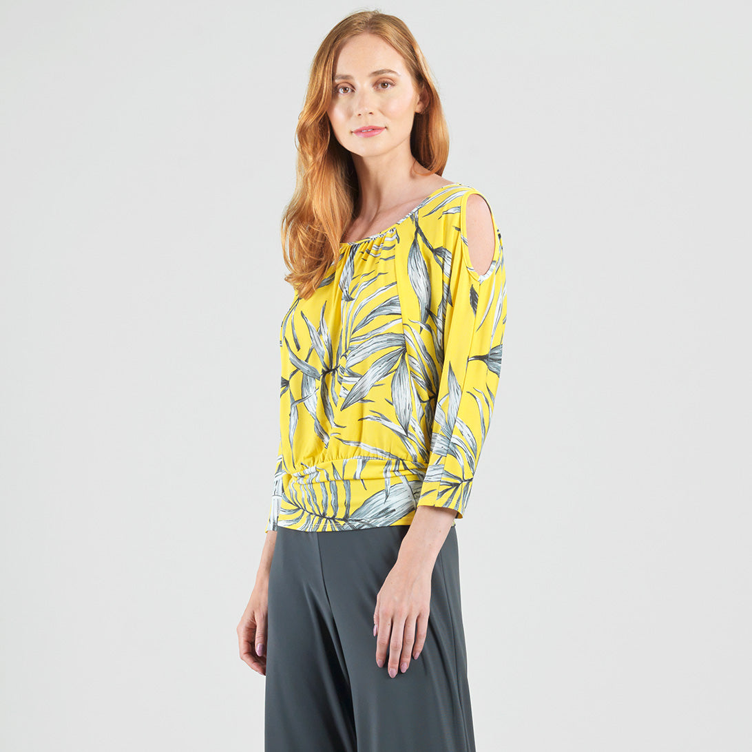 Open Shoulder Blouson Waist Top - Sunlit Palm - Final Sale | Clara Sunwoo Top Pick