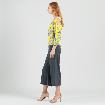 Open Shoulder Blouson Waist Top - Sunlit Palm - Final Sale | Clara Sunwoo Top Pick