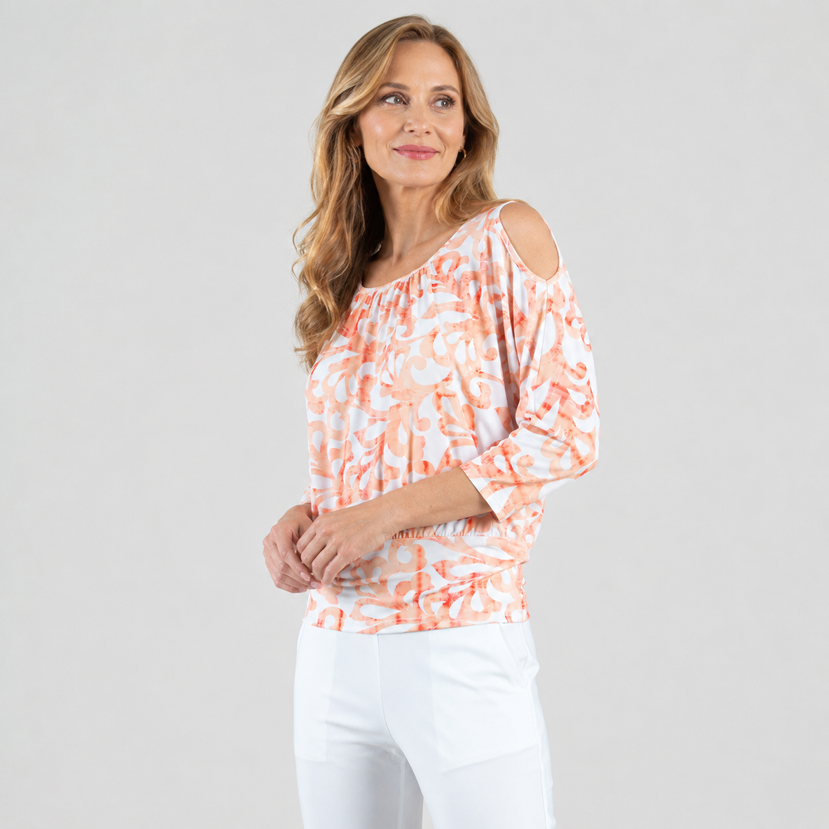 Open Shoulder Blouson Waist Top - Damask Motif - Final Sale | Clara Sunwoo Essential