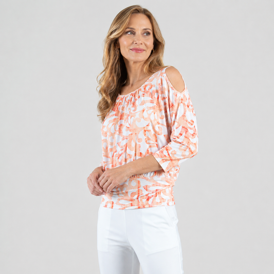 Open Shoulder Blouson Waist Top - Damask Motif - Final Sale | Clara Sunwoo Essential