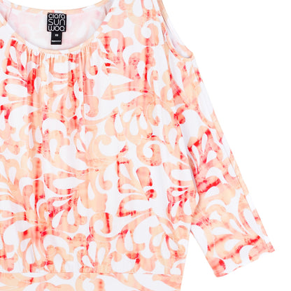 Open Shoulder Blouson Waist Top - Damask Motif - Final Sale | Clara Sunwoo Essential