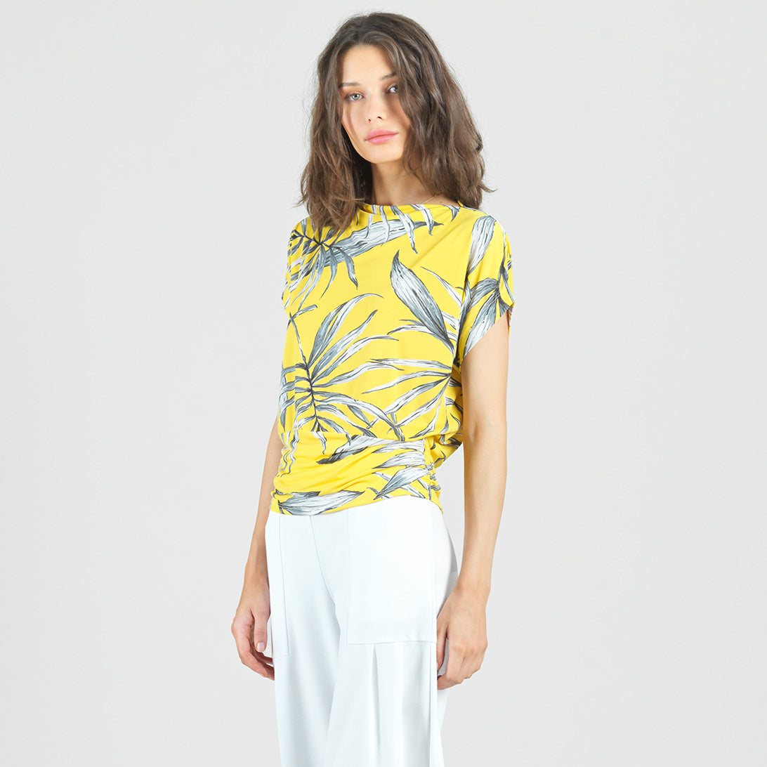 Side Ruched Boat Neck Top - Sunlit Palm - Final Sale | Clara Sunwoo Signature