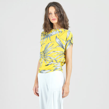 Side Ruched Boat Neck Top - Sunlit Palm - Final Sale | Clara Sunwoo Signature