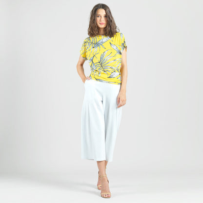 Side Ruched Boat Neck Top - Sunlit Palm - Final Sale | Clara Sunwoo Signature