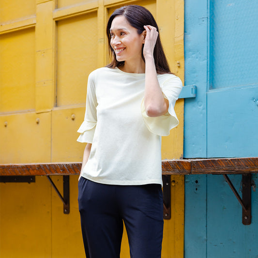 Peach Knit - Tulip Cuff Back Tie Top - Yellow - Final Sale! | Clara Sunwoo Classic