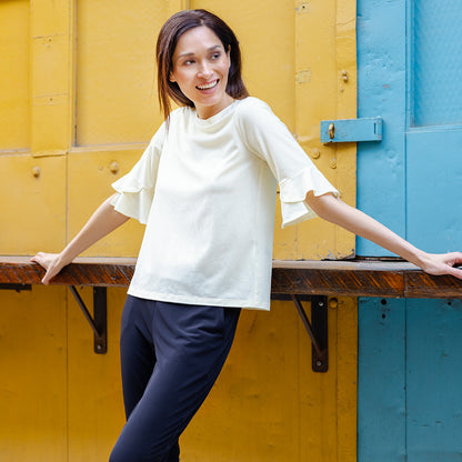 Peach Knit - Tulip Cuff Back Tie Top - Yellow - Final Sale! | Clara Sunwoo Classic