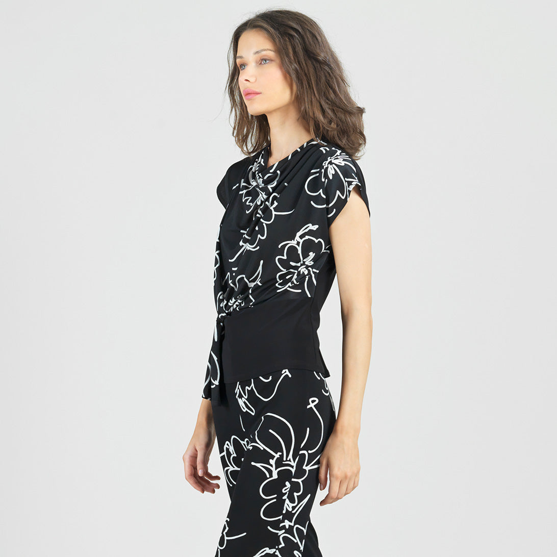 Crepe Knit - Drape Neck Loop Front Top - Blossom Sketch - Final Sale | Clara Sunwoo Sale
