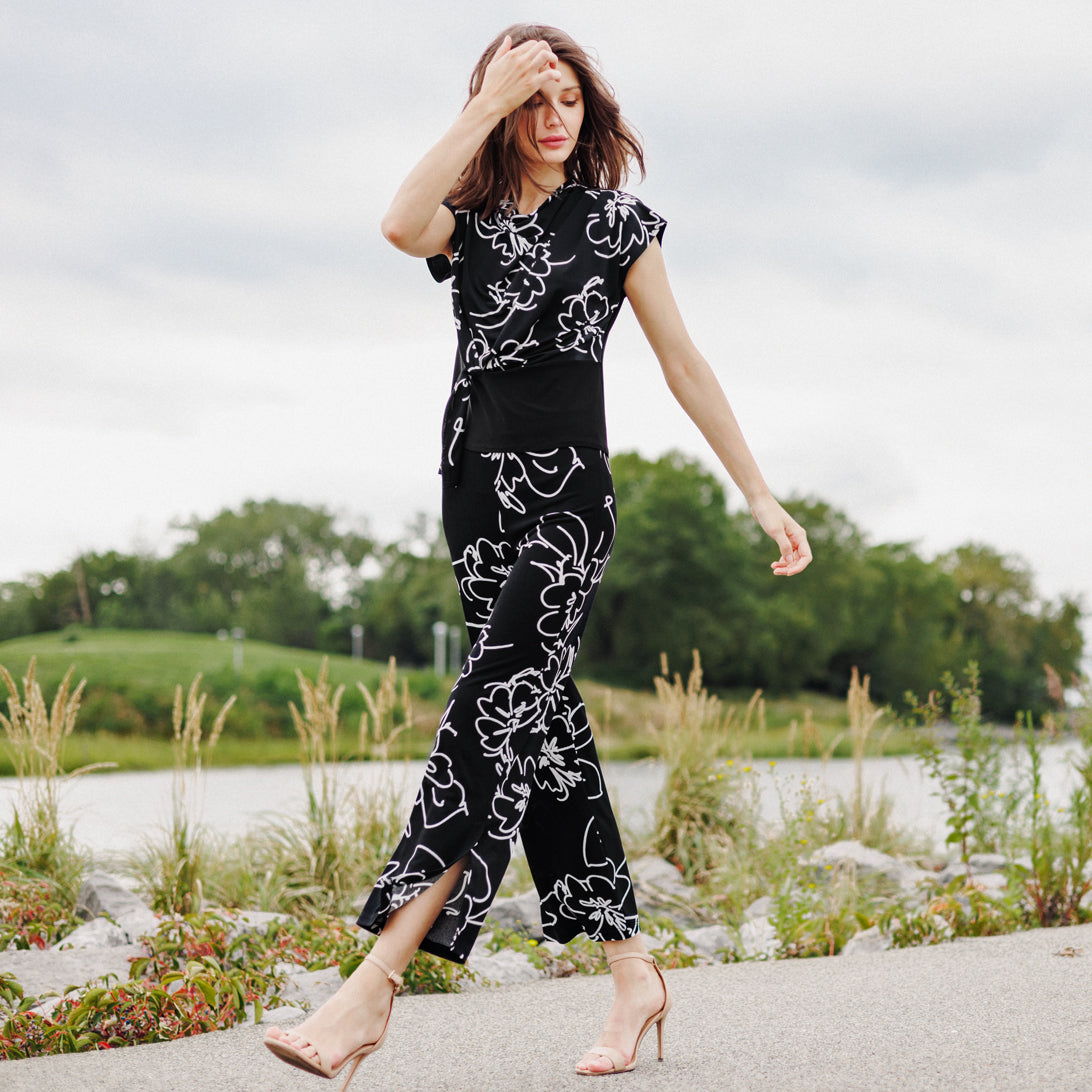 Crepe Knit - Drape Neck Loop Front Top - Blossom Sketch - Final Sale | Clara Sunwoo Sale