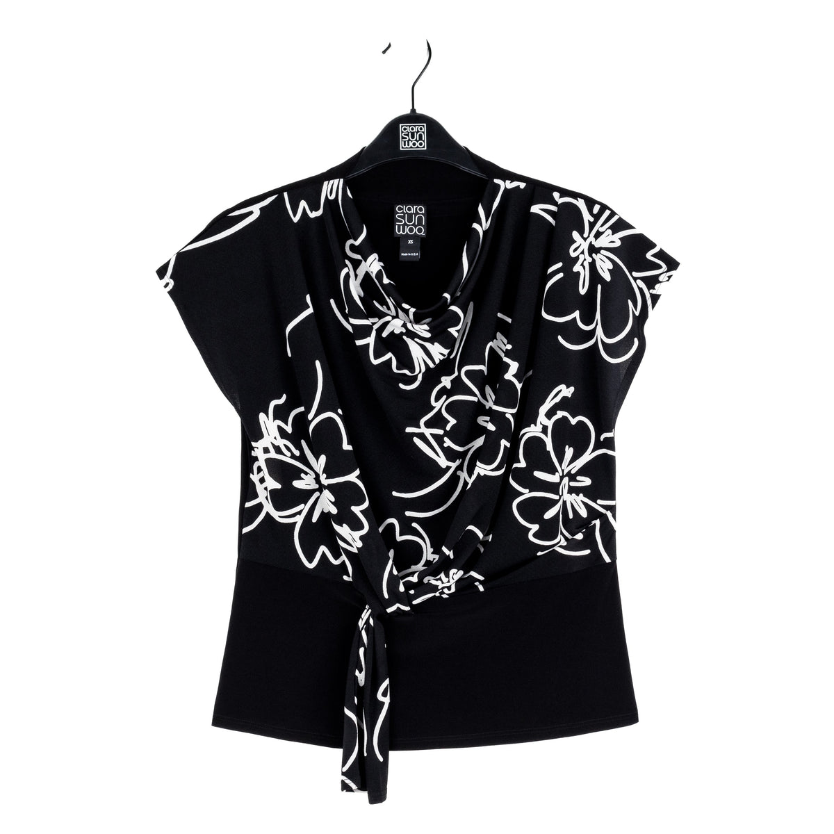 Crepe Knit - Drape Neck Loop Front Top - Blossom Sketch - Final Sale | Clara Sunwoo Sale