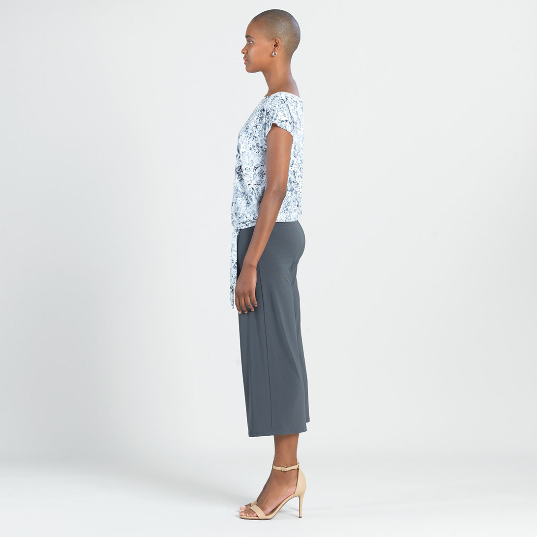 Textured Cap Sleeve Tie Hem Top - Floral Rain-Grey - Final Sale | Clara Sunwoo Classic