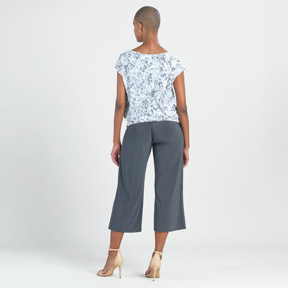 Textured Cap Sleeve Tie Hem Top - Floral Rain-Grey - Final Sale | Clara Sunwoo Classic