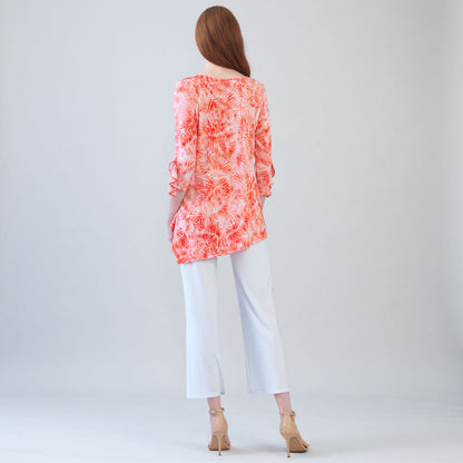 Light Knit - Flutter Cuff Angle Vent Tunic - Palm Branch-Coral - Final Sale! | Clara Sunwoo Latest