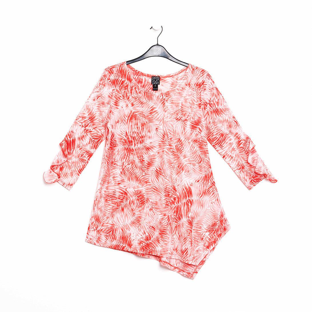 Light Knit - Flutter Cuff Angle Vent Tunic - Palm Branch-Coral - Final Sale! | Clara Sunwoo Latest