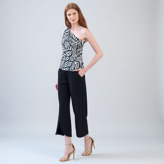 Ribbon One Shoulder Ruffle Neckline Top - Leaf Stripe - Final Sale! | Clara Sunwoo Popular