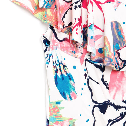Butter Knit - Ribbon One Shoulder Ruffle Neckline Top - Water Floral - Final Sale! | Clara Sunwoo Top Pick