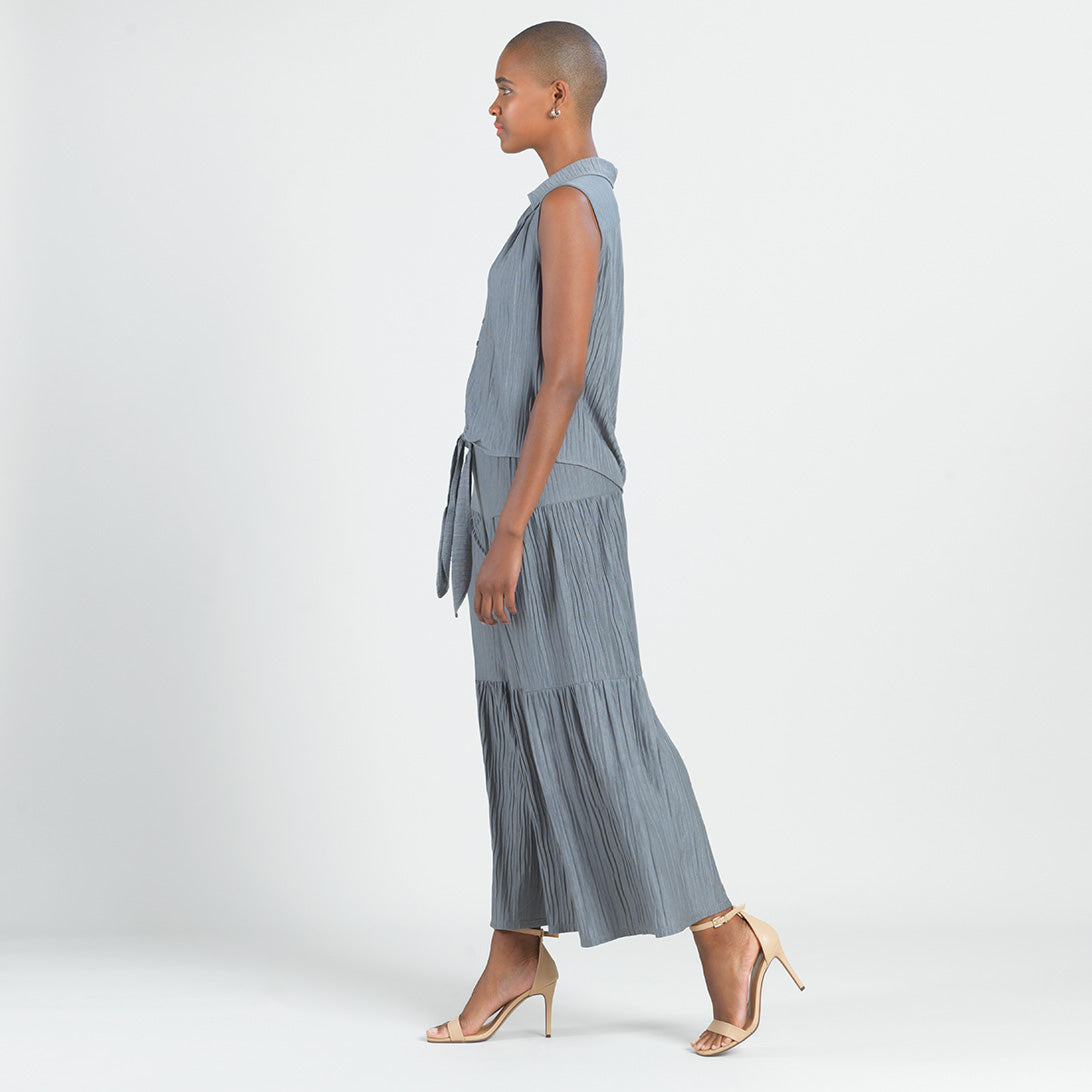 Soft Pleat Knit - Sleeveless Button Down Tie Hem Top - Olive - Final Sale! | Clara Sunwoo Discount