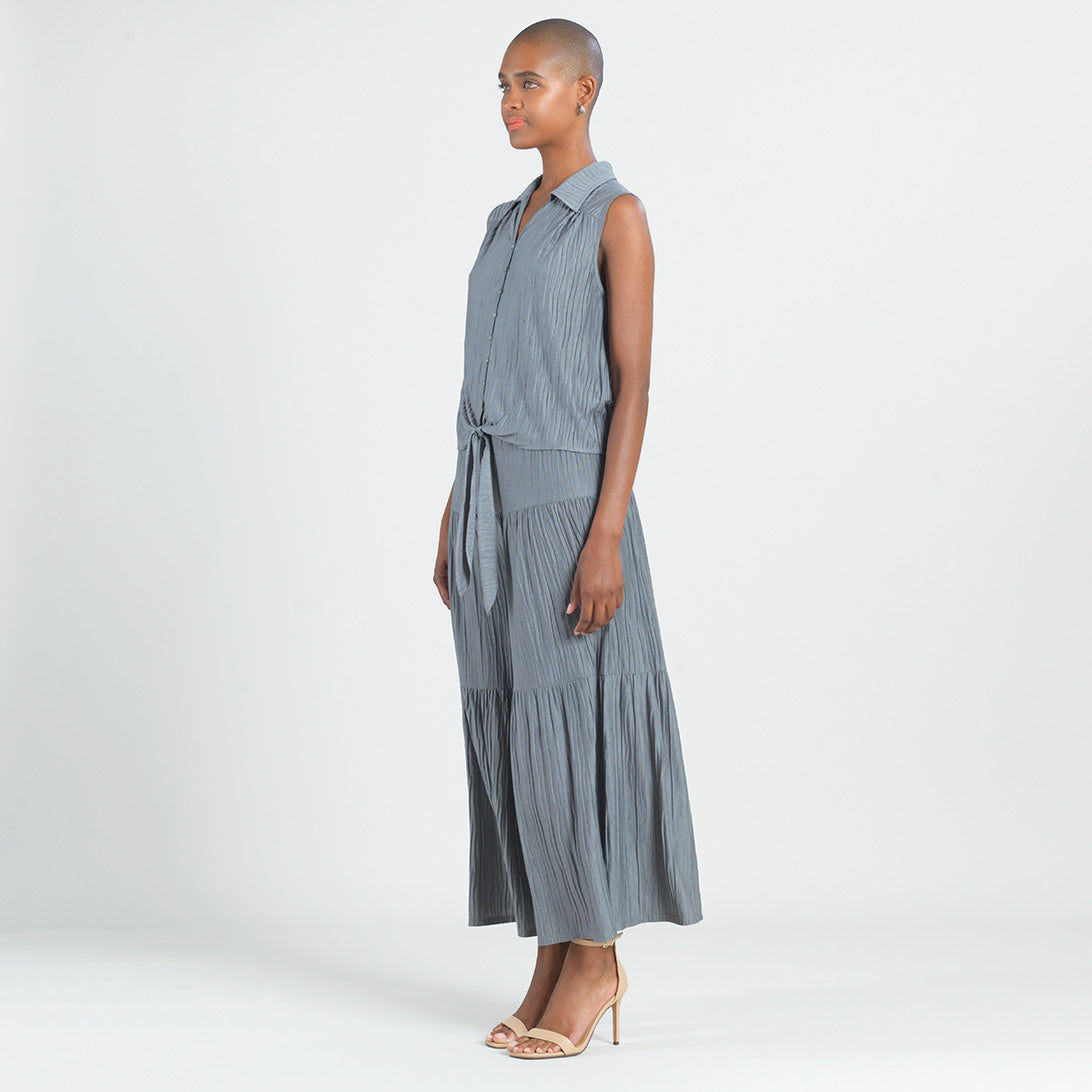 Soft Pleat Knit - Sleeveless Button Down Tie Hem Top - Olive - Final Sale! | Clara Sunwoo Discount