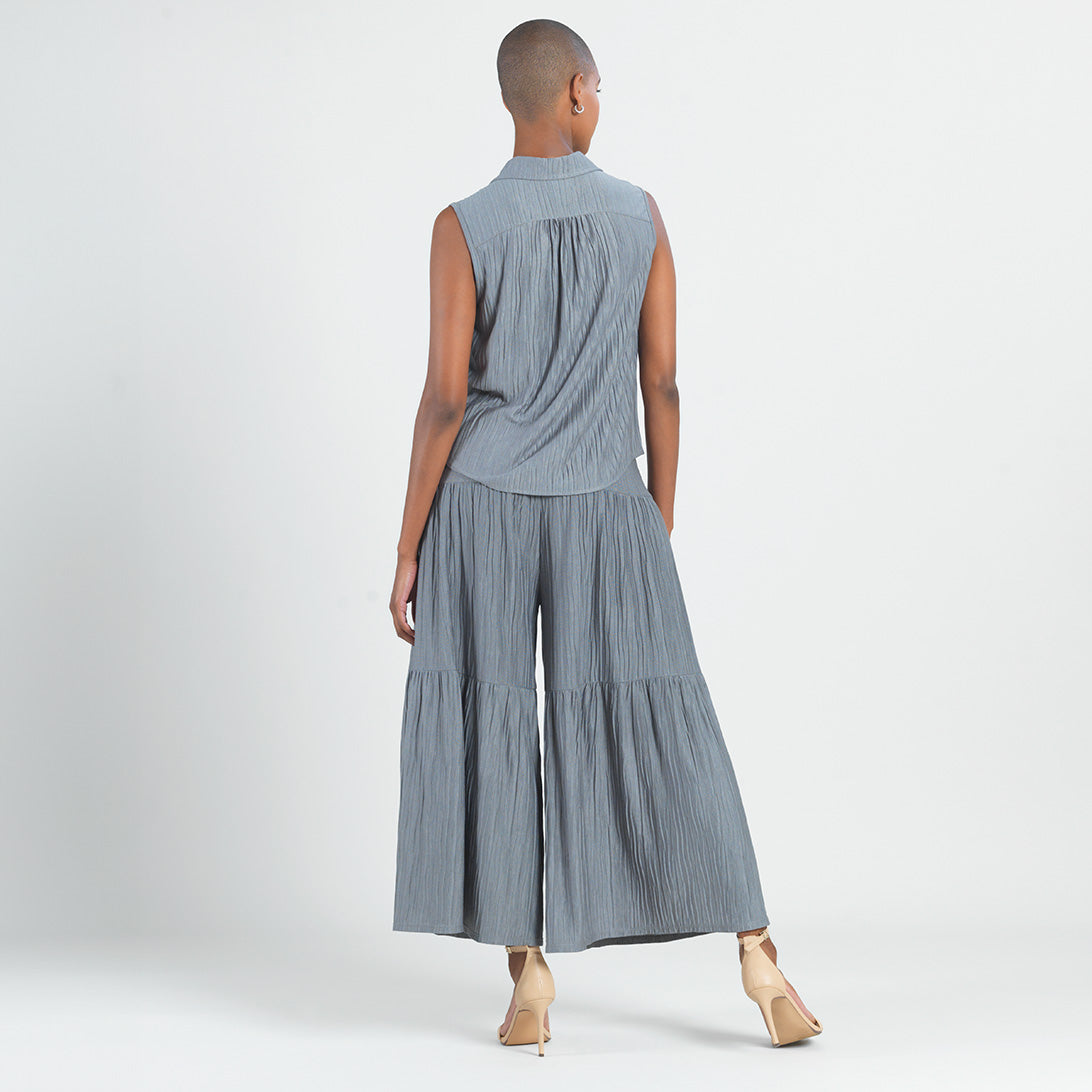 Soft Pleat Knit - Sleeveless Button Down Tie Hem Top - Olive - Final Sale! | Clara Sunwoo Discount