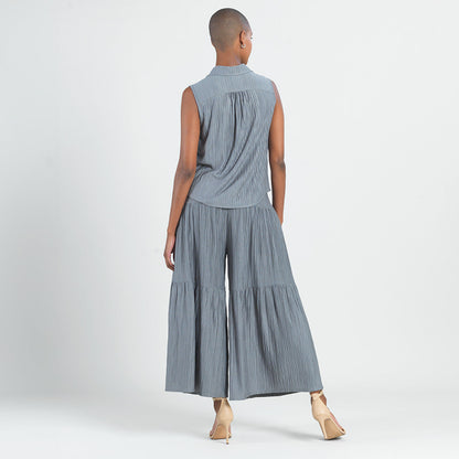 Soft Pleat Knit - Sleeveless Button Down Tie Hem Top - Olive - Final Sale! | Clara Sunwoo Discount