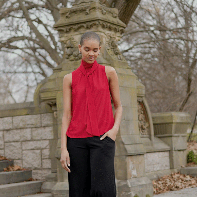 Glimmer Speck - Mock Neck-Tie Detail Top - Red - Final Sale! | Clara Sunwoo Latest