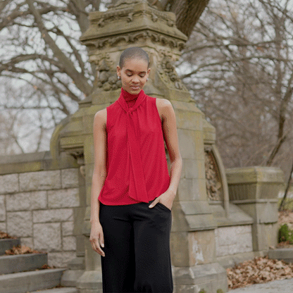 Glimmer Speck - Mock Neck-Tie Detail Top - Red - Final Sale! | Clara Sunwoo Latest