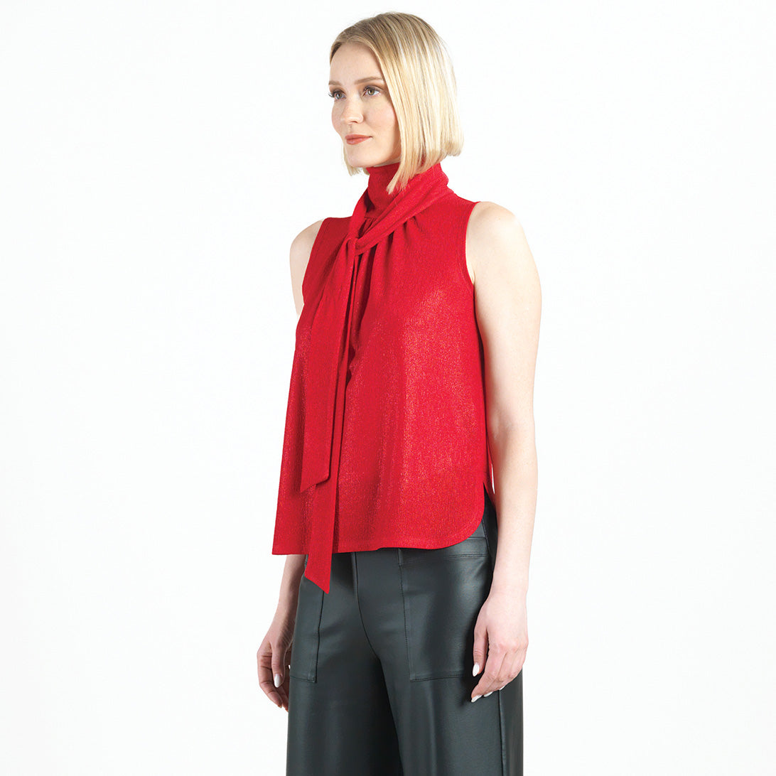 Glimmer Speck - Mock Neck-Tie Detail Top - Red - Final Sale! | Clara Sunwoo Latest