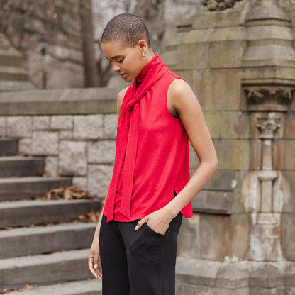 Glimmer Speck - Mock Neck-Tie Detail Top - Red - Final Sale! | Clara Sunwoo Latest