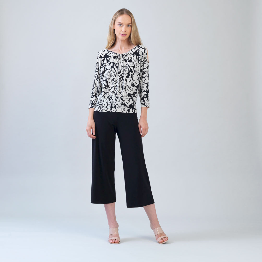 Open Shoulder Blouson Waist Top - Abstract Rose - Final Sale | Clara Sunwoo Special Offer
