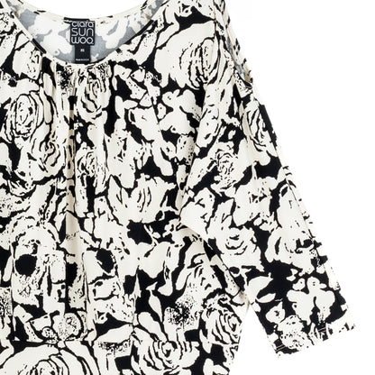 Open Shoulder Blouson Waist Top - Abstract Rose - Final Sale | Clara Sunwoo Special Offer