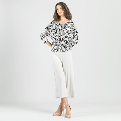 Open Shoulder Blouson Waist Top - Abstract Rose - Final Sale | Clara Sunwoo Special Offer