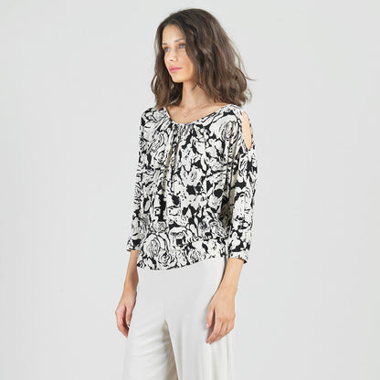 Open Shoulder Blouson Waist Top - Abstract Rose - Final Sale | Clara Sunwoo Special Offer