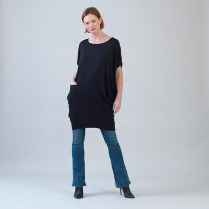 Rayon-Ponte Knit - Architectural Pocket Tunic - Black - Final Sale! | Clara Sunwoo Everyday