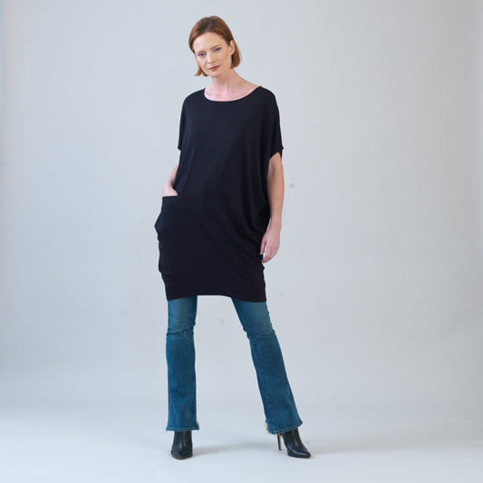 Rayon-Ponte Knit - Architectural Pocket Tunic - Black - Final Sale! | Clara Sunwoo Everyday
