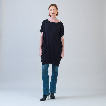 Rayon-Ponte Knit - Architectural Pocket Tunic - Black - Final Sale! | Clara Sunwoo Everyday