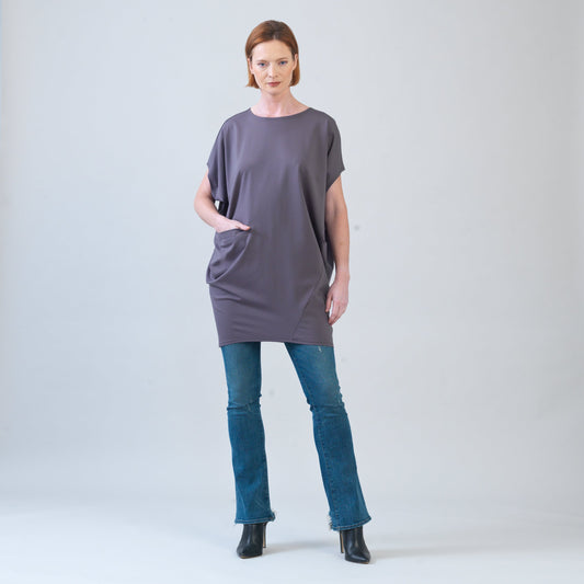 Rayon-Ponte Knit - Architectural Pocket Tunic - Mocha - Final Sale! | Clara Sunwoo Premium