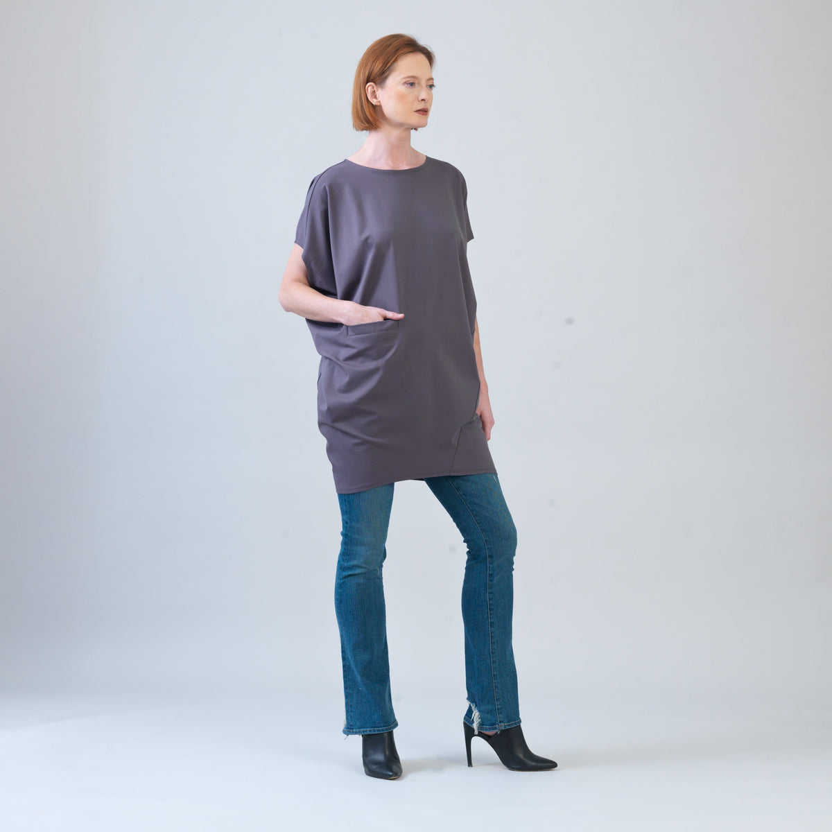Rayon-Ponte Knit - Architectural Pocket Tunic - Mocha - Final Sale! | Clara Sunwoo Premium