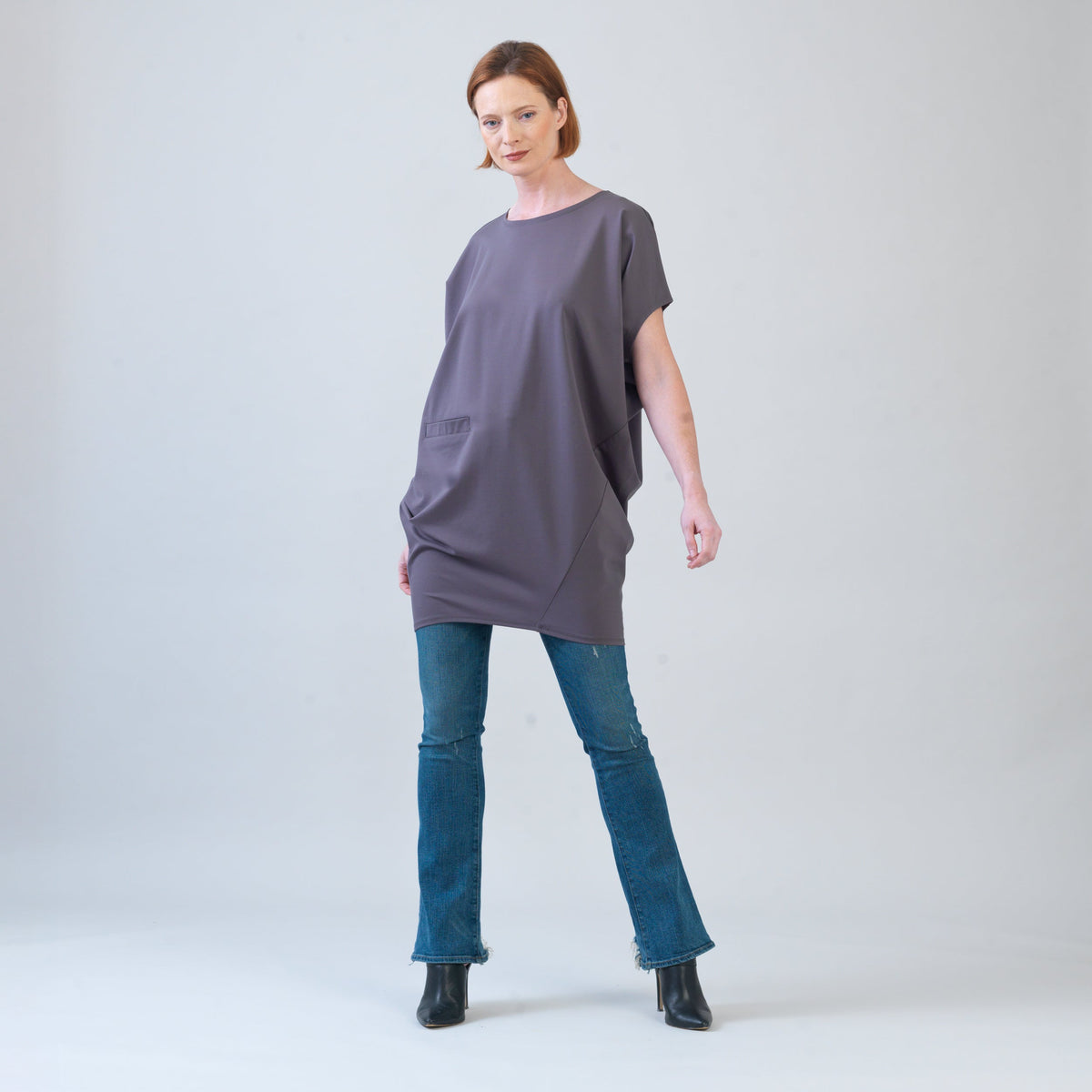 Rayon-Ponte Knit - Architectural Pocket Tunic - Mocha - Final Sale! | Clara Sunwoo Premium