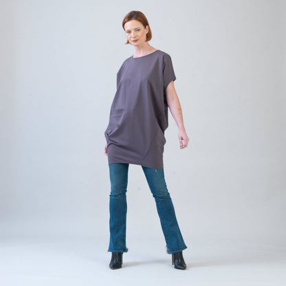 Rayon-Ponte Knit - Architectural Pocket Tunic - Mocha - Final Sale! | Clara Sunwoo Premium