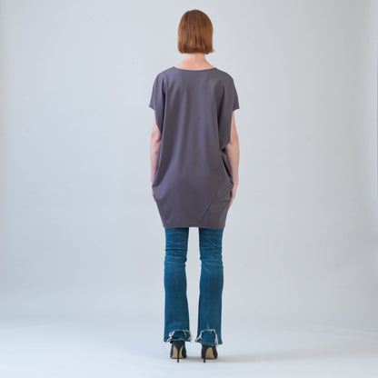 Rayon-Ponte Knit - Architectural Pocket Tunic - Mocha - Final Sale! | Clara Sunwoo Premium