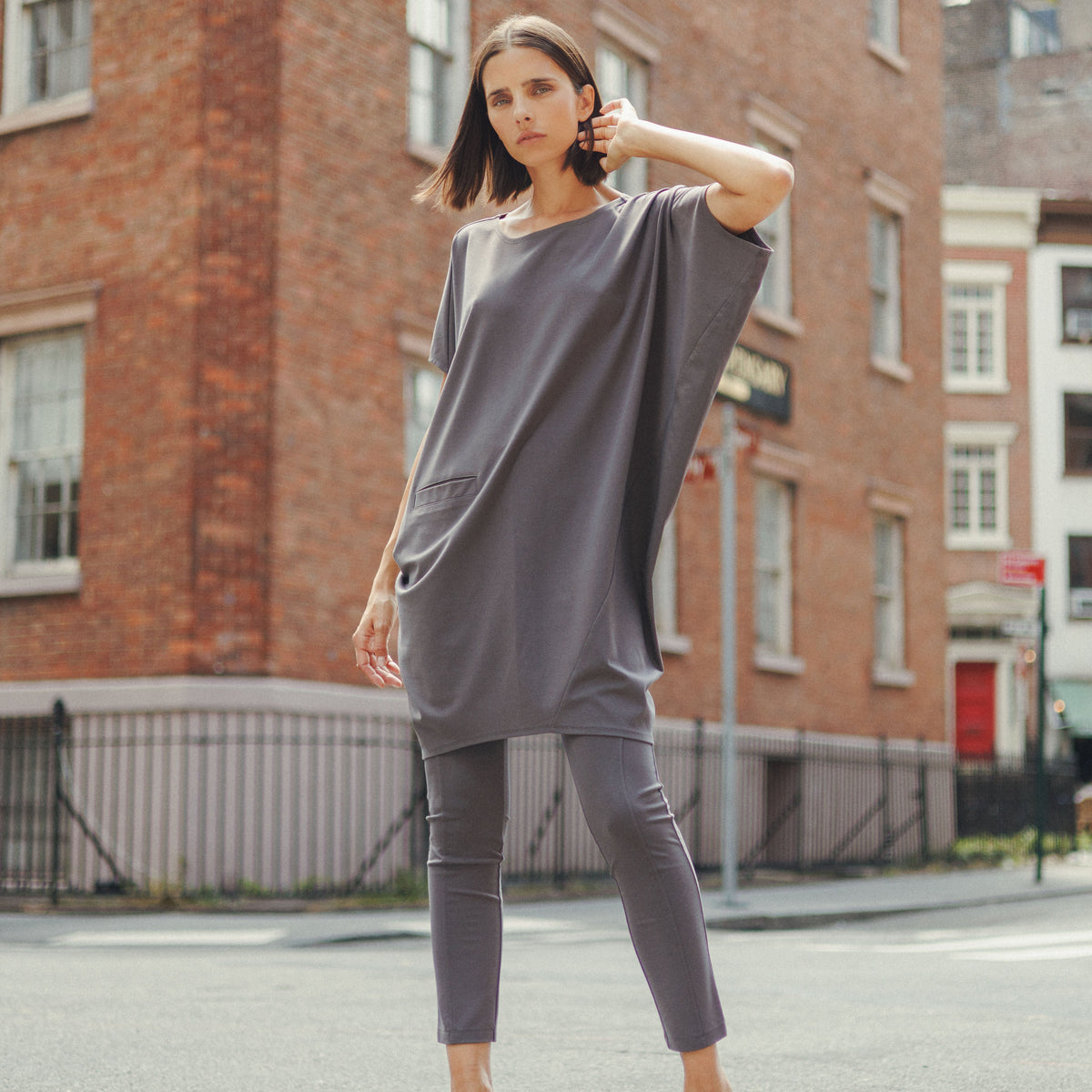 Rayon-Ponte Knit - Architectural Pocket Tunic - Mocha - Final Sale! | Clara Sunwoo Premium