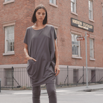 Rayon-Ponte Knit - Architectural Pocket Tunic - Mocha - Final Sale! | Clara Sunwoo Premium