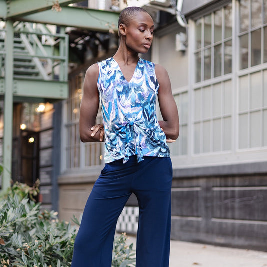 Sleeveless V-Neck Center Front Tie Top - Abstract Prism - Final Sale | Clara Sunwoo Latest